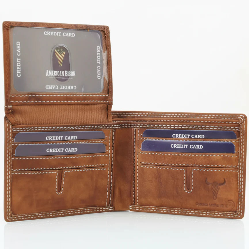 Men's Oil Pull Up Top Flap Bifold Wallet
