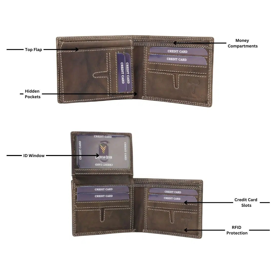 Men's Oil Pull Up Top Flap Bifold Wallet