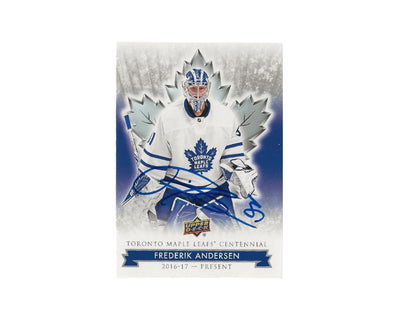 Frederik Andersen Autographed 2017 Upper Deck Toronto Maple Leafs Centennial #80 Hockey Card