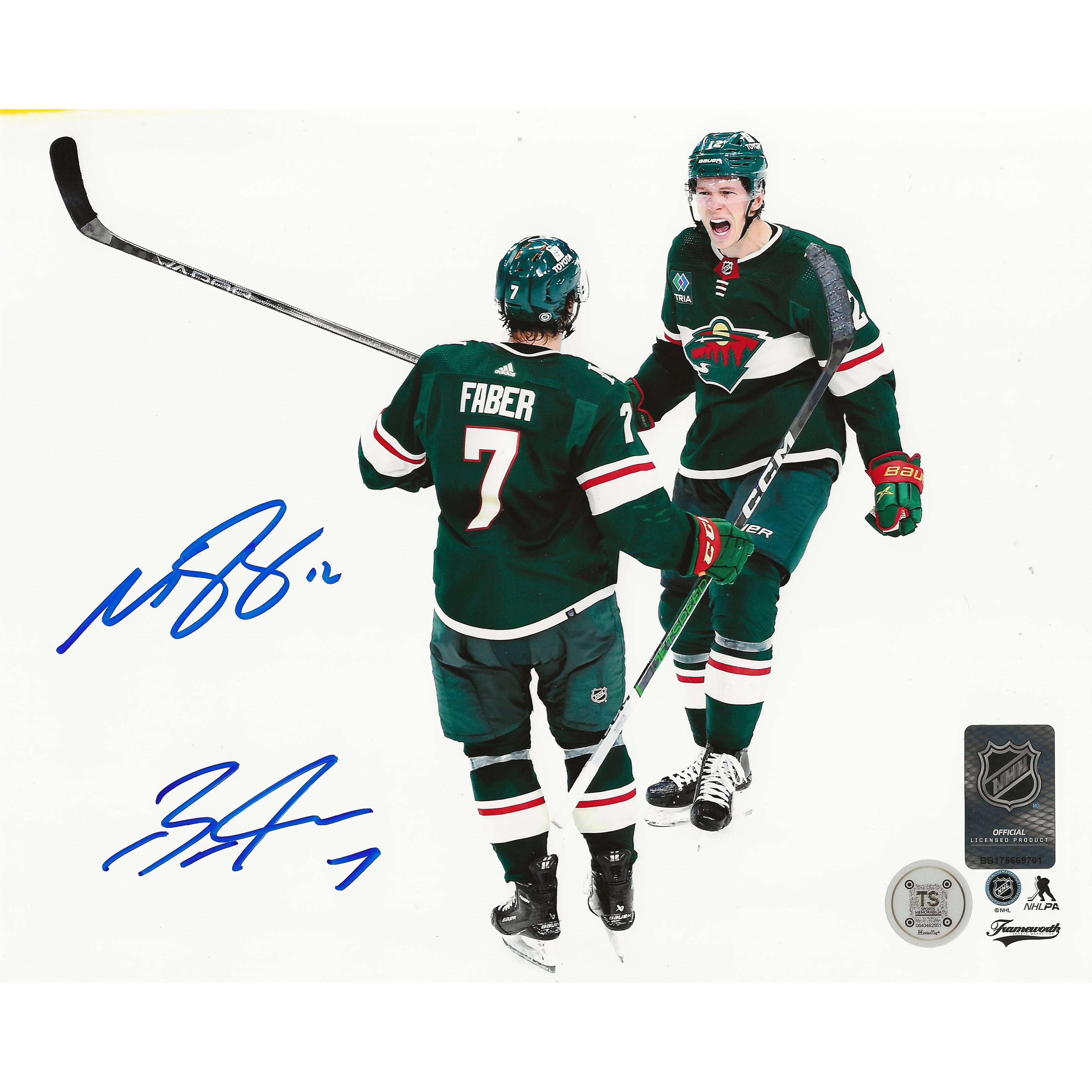 Brock Faber & Matthew Boldy Autographed Minnesota Wild Goal Celebration 8x10 Photo