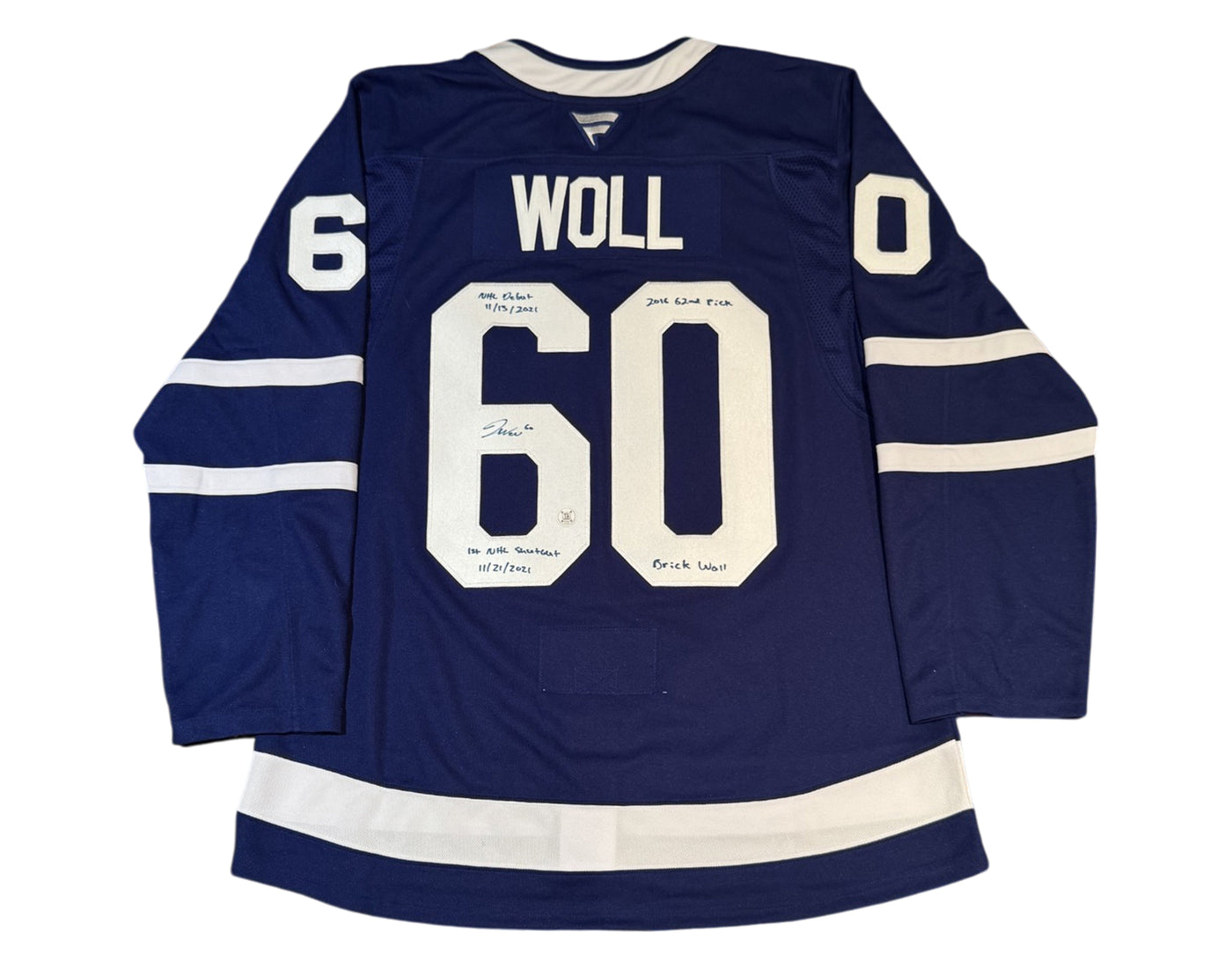 Joseph Woll Autographed Toronto Maple Leafs Home Blue Fanatics Premium Jersey Multi-Inscribed