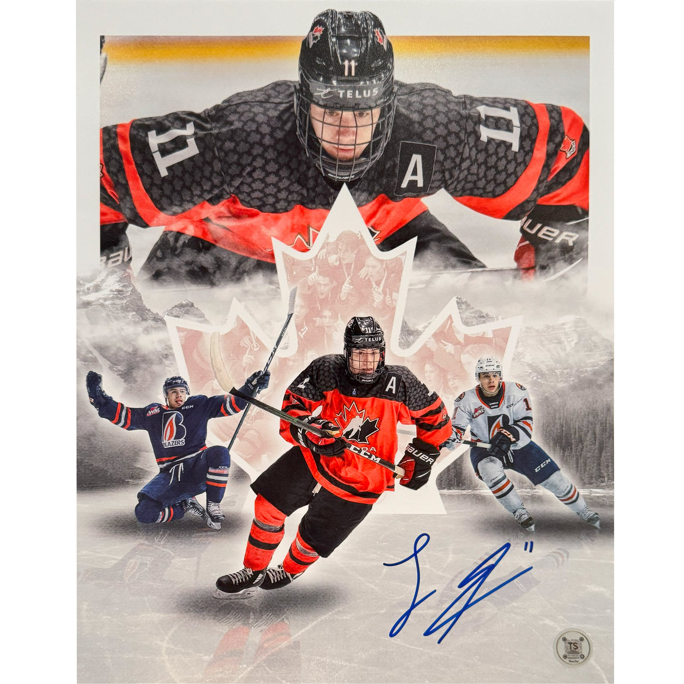 Logan Stankoven Autographed Team Canada 2021 U18 & Kamloops Blazers Artwork 11X14 Photo