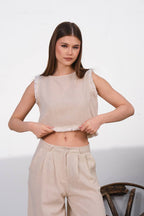 Linen Pantalone Crop-Top Set
