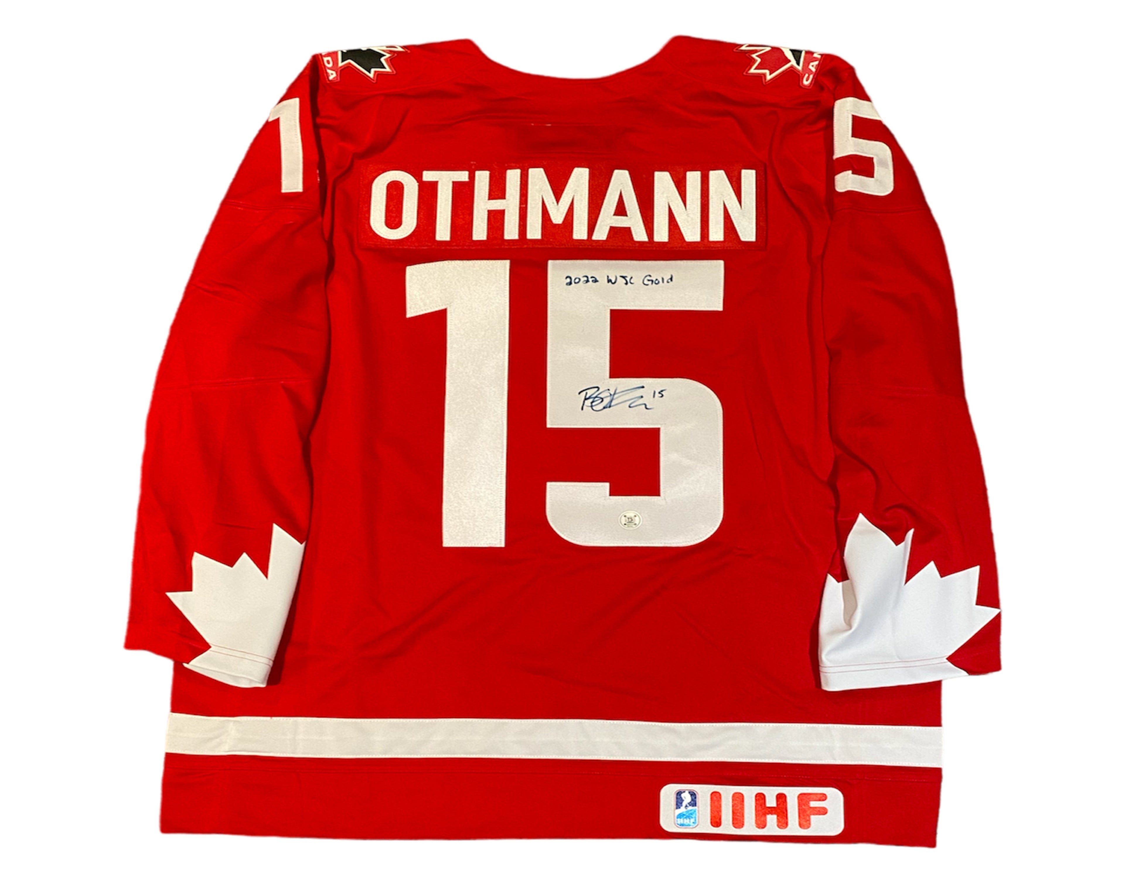 Brennan Othmann Autographed Team Canada Heritage Red Nike Jersey Inscribed "2022 WJC Gold"