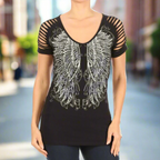 Women's Rhinestone Angel Wing Raglan Top