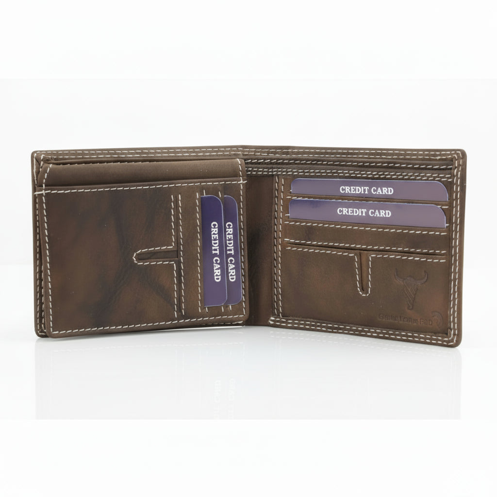 Men's Oil Pull Up Top Flap Bifold Wallet