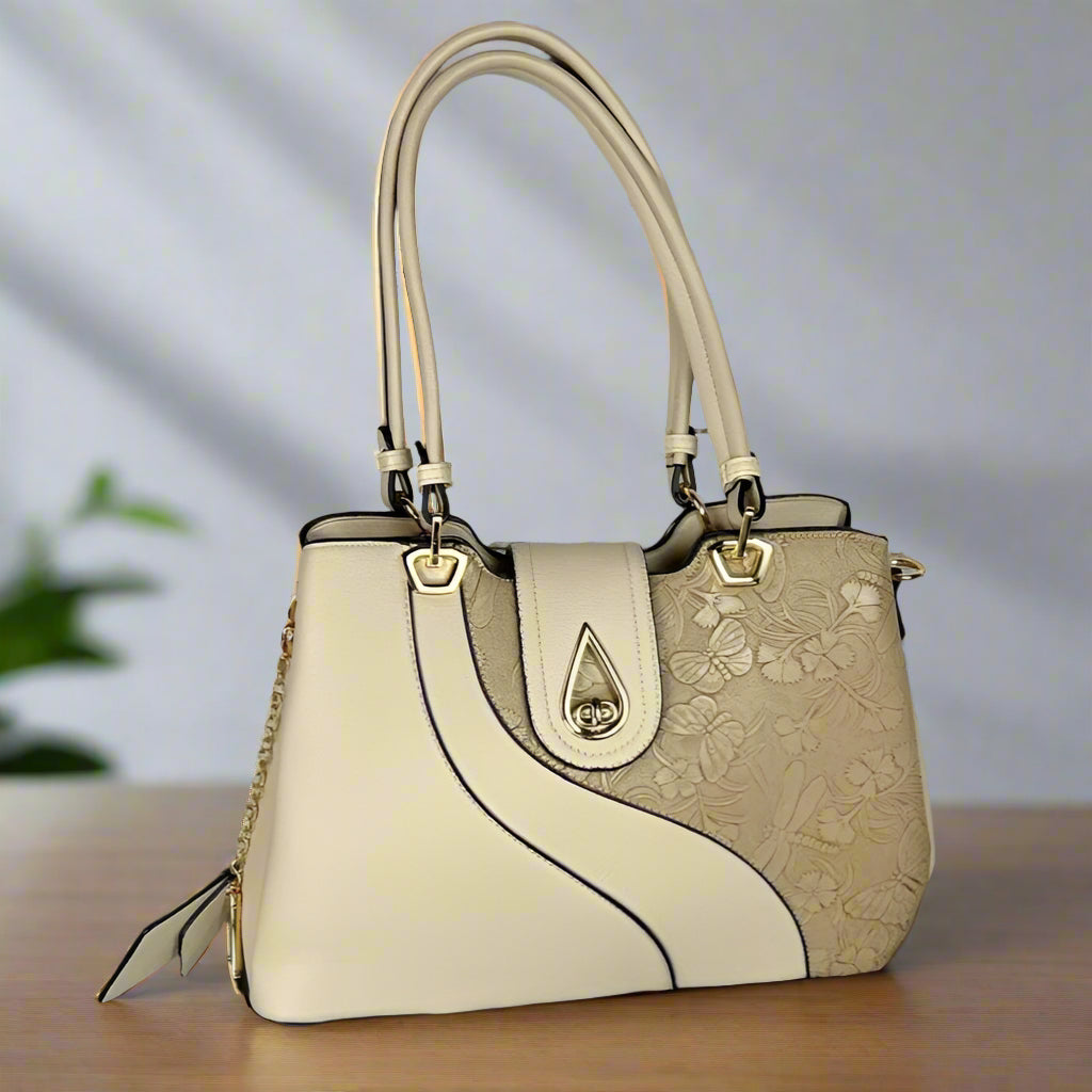 Temptation Italy Faux Leather 2-Handle Bag with Dragonfly and Flowers