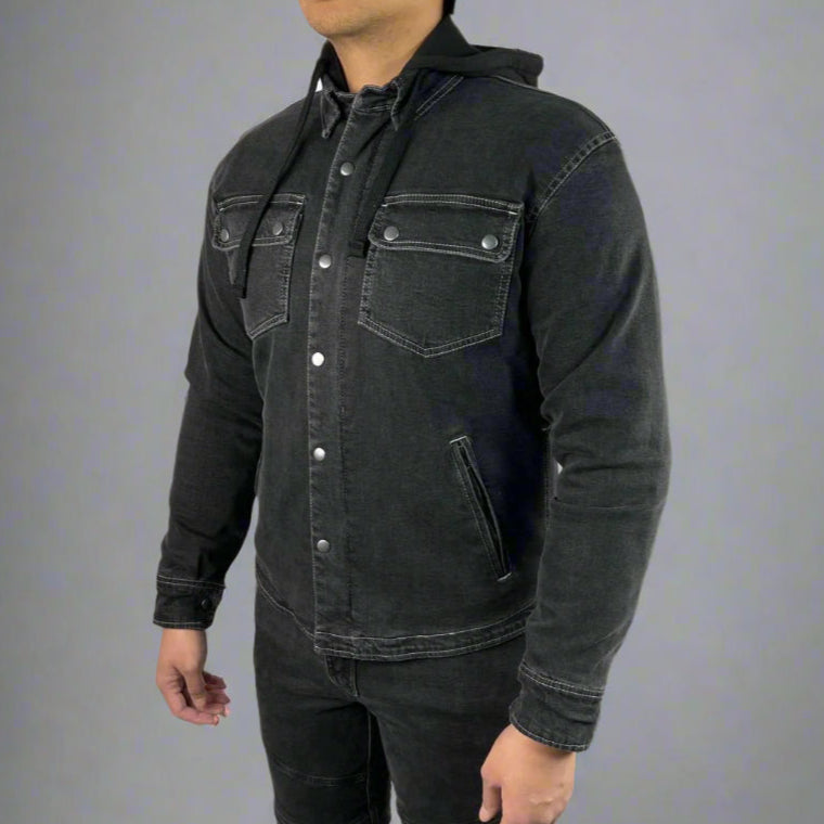 Men’s Armored Denim Shirt with Removable Hoodie