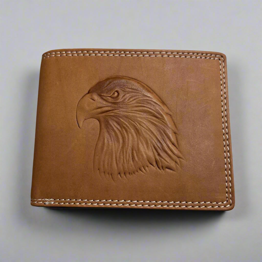 Men’s Cow Leather Eagle Embossed Bifold Wallet