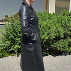 Women's Classic Leather Trench Coat. Double-Breasted Button Closure with Adjustable Belt