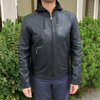Men's Lamb Leather Hoodie Jacket with Detachable Hood