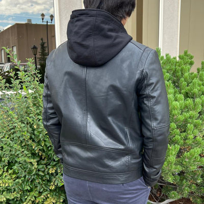 Men's Lamb Leather Hoodie Jacket with Detachable Hood