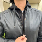 Men's Lamb Leather Hoodie Jacket with Detachable Hood