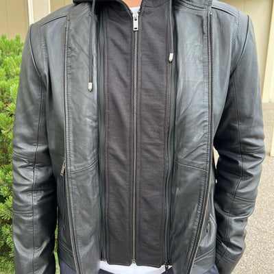 Men's Lamb Leather Hoodie Jacket with Detachable Hood