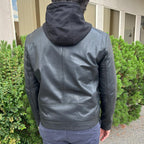 Men's Lamb Leather Hoodie Jacket with Detachable Hood