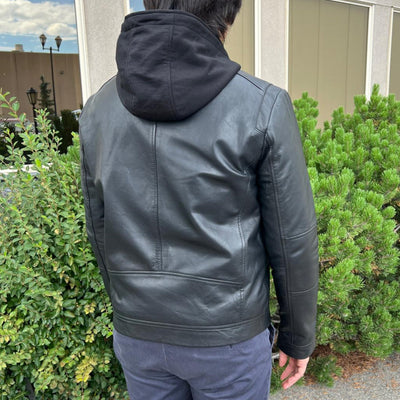 Men's Lamb Leather Hoodie Jacket with Detachable Hood