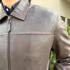 Men's Lamb Leather Jacket. Brown Classic Fit with Full Zip & Side Pockets