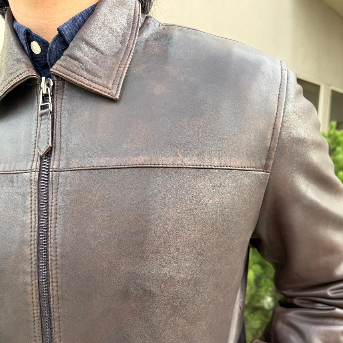 Men's Lamb Leather Jacket. Brown Classic Fit with Full Zip & Side Pockets
