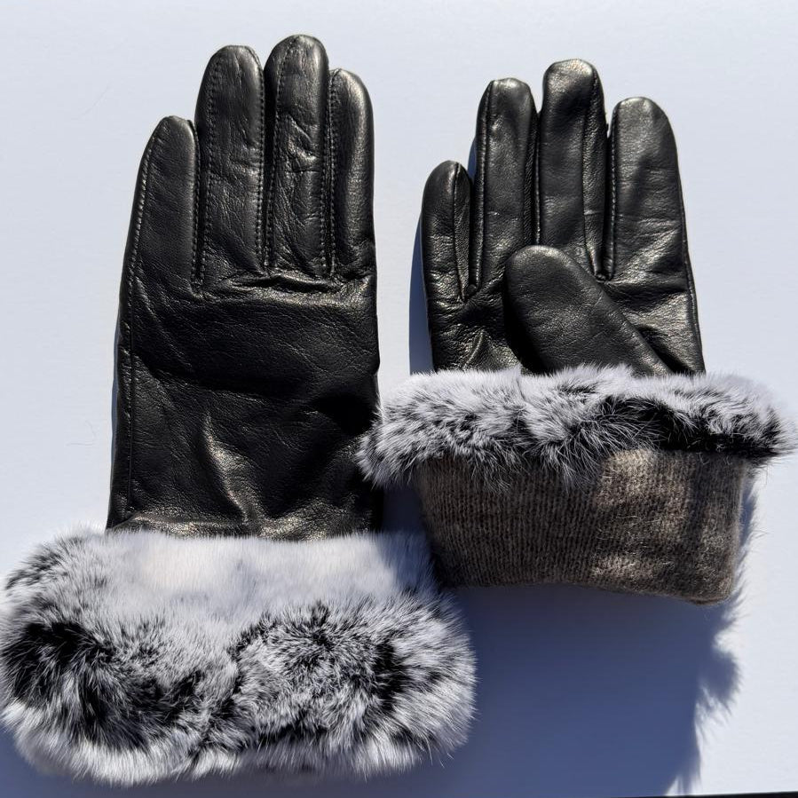 Women's Lamb Leather Gloves with Rabbit Fur Trim