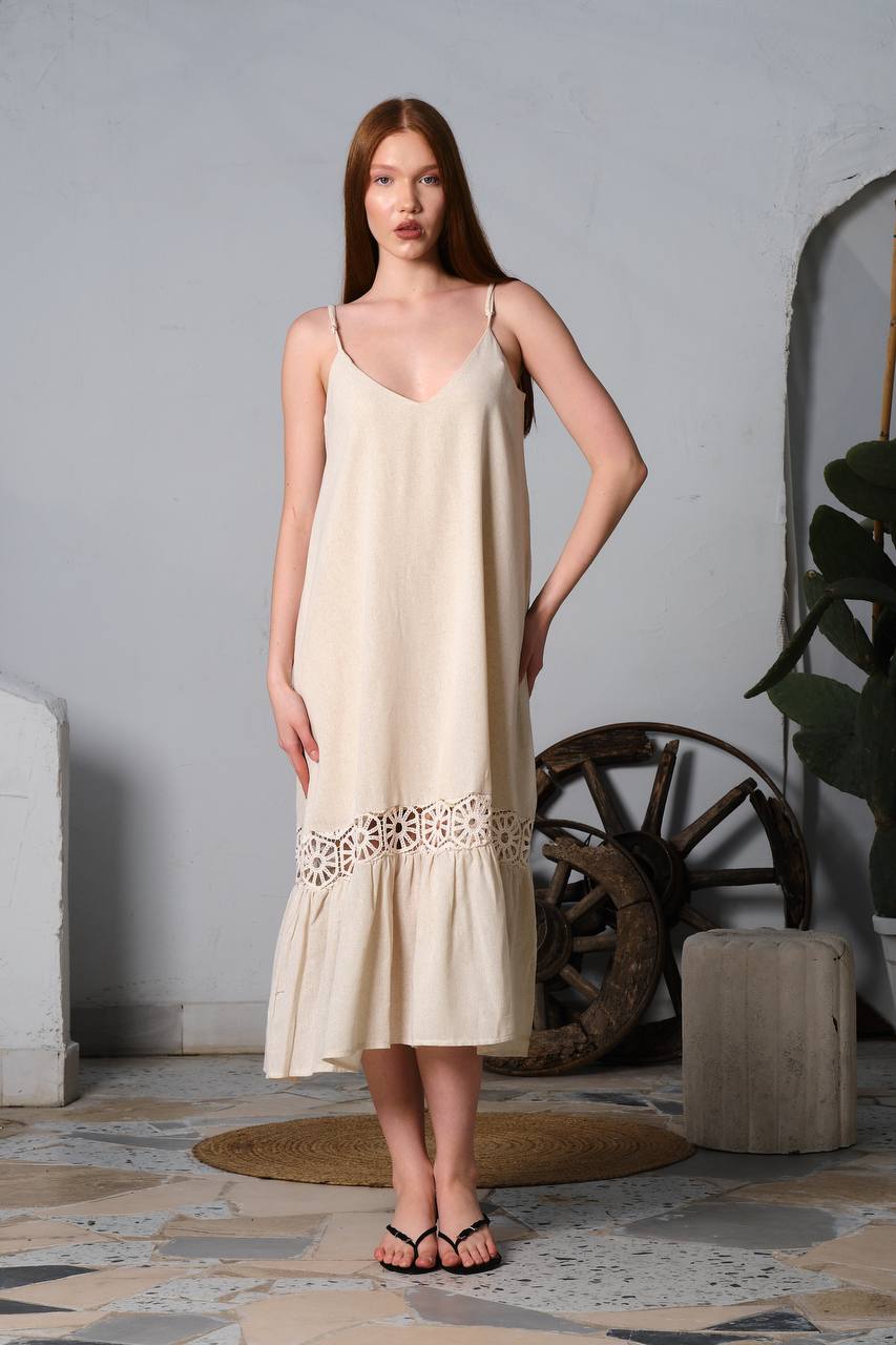 Linen Spaghetti Long Dress