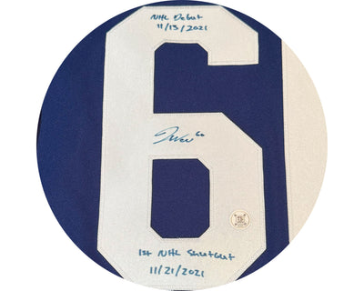 Joseph Woll Autographed Toronto Maple Leafs Home Blue Fanatics Premium Jersey Multi-Inscribed