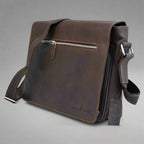 Greenwood Leather Laptop Bag. Premium Waxed Pull-Up Leather Messenger Bag