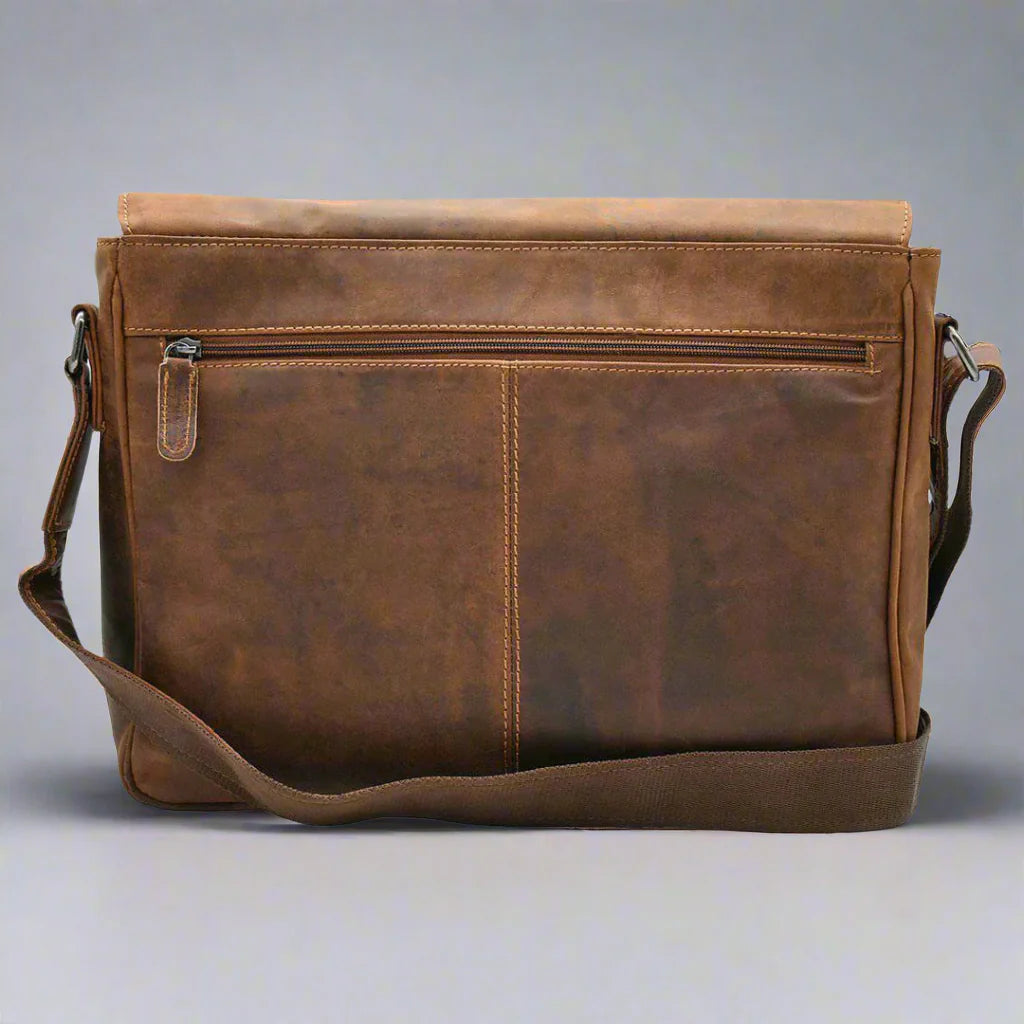 Greenwood Leather Laptop Bag. Premium Waxed Pull-Up Leather Messenger Bag