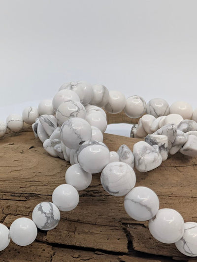 Howlite Bracelet — Chip, 6mm & 8mm Round Beads