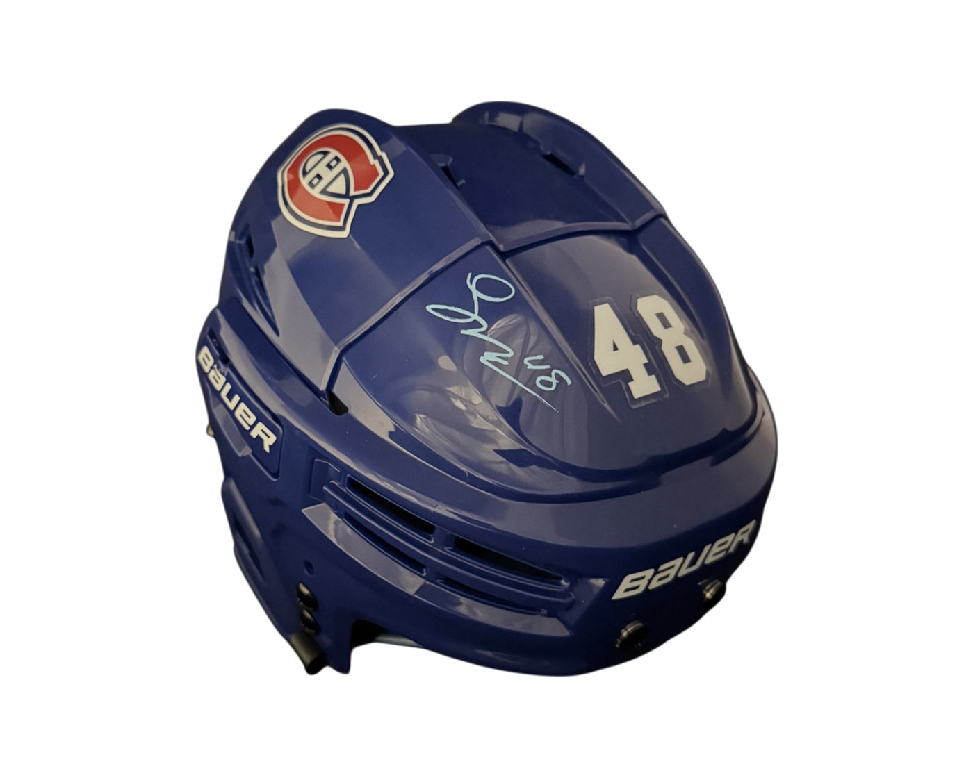 Lane Hutson Autographed Montreal Canadiens Royal Blue Bauer Replica Helmet