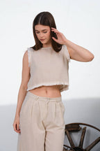 Linen Pantalone Crop-Top Set