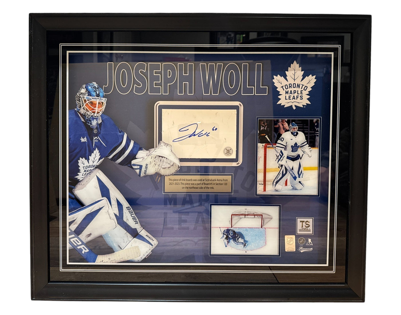 Joseph Woll Autographed Toronto Maple Leafs Framed Game-Used Board Piece
